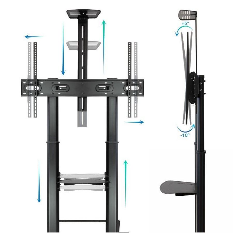 Soporte de Suelo con Ruedas Inclinable/ Nivelable TooQ FS20404HM-B para TV de 60-100'/ hasta 100kg