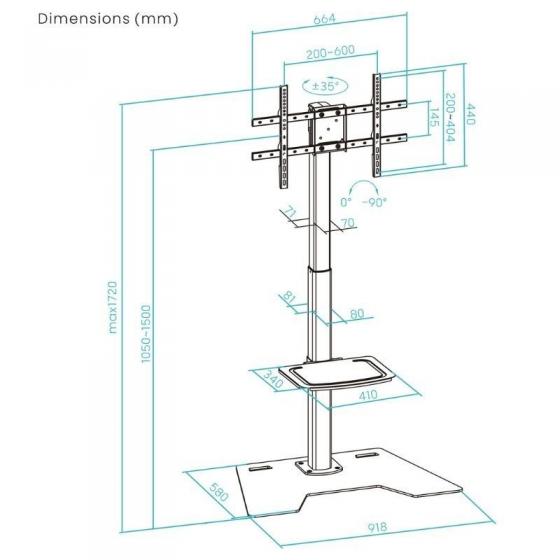 Soporte de Suelo Rotatorio/Ajustable TooQ FS2284M-B para TV de 37-70'/ hasta 70kg