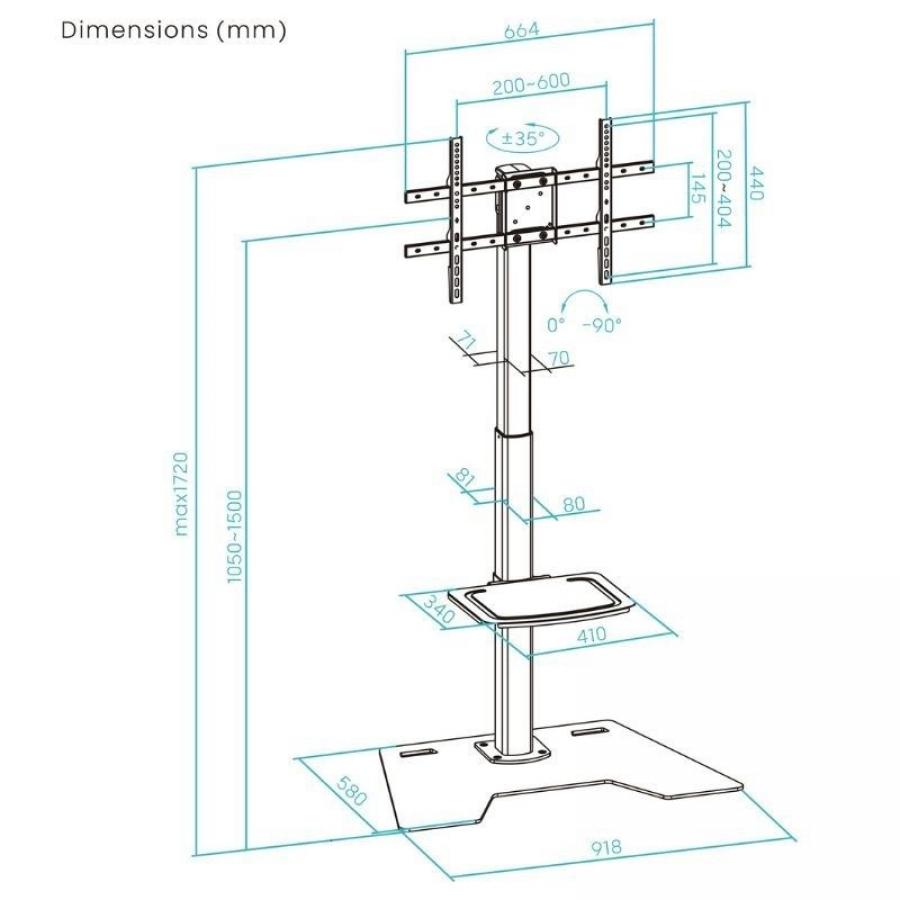 Soporte de Suelo Rotatorio/Ajustable TooQ FS2284M-B para TV de 37-70'/ hasta 70kg