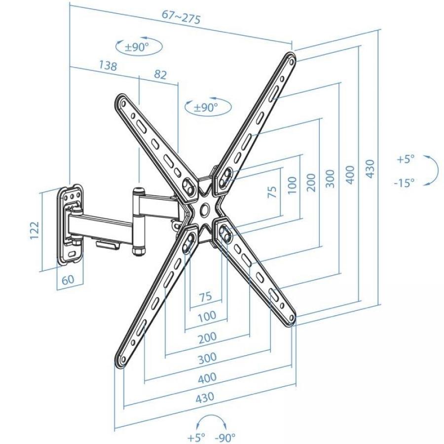 Soporte de Pared Extensible/ Giratorio/ Inclinable TooQ LP1356TN-B para TV de 13-55'/ hasta 25kg