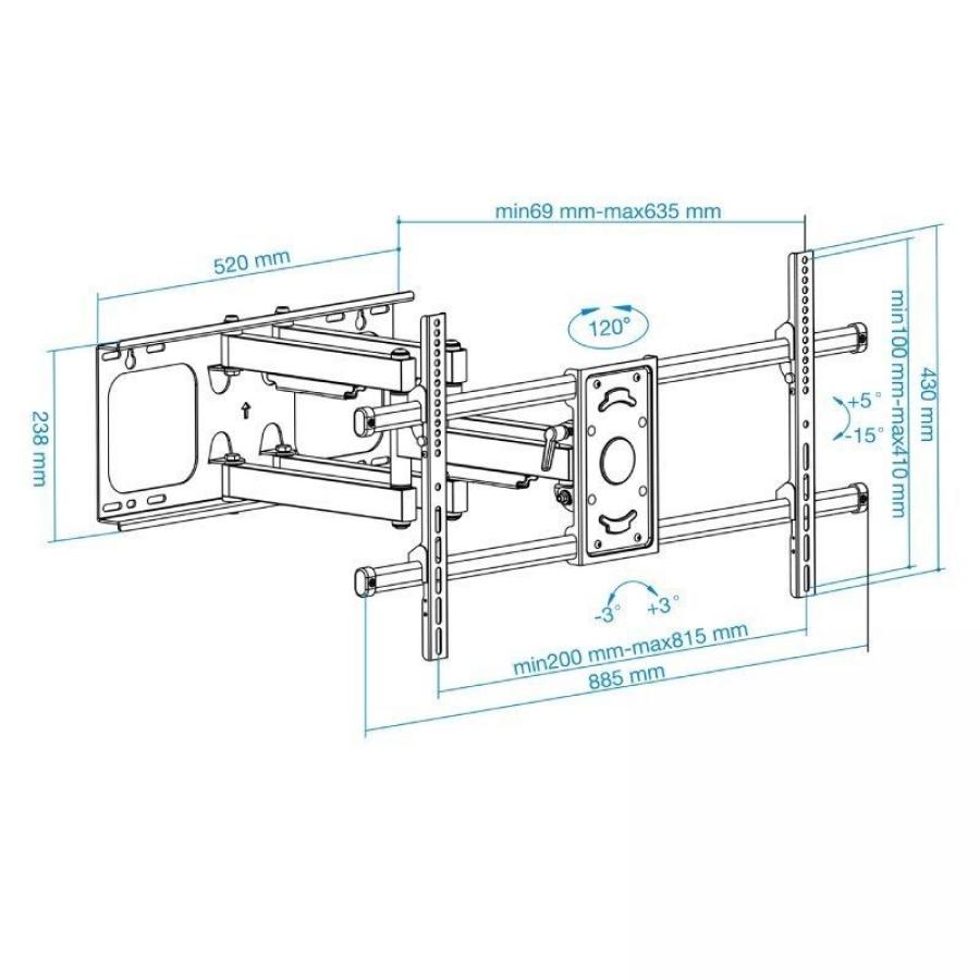 Soporte de Pared Giratorio/ Inclinable/ Nivelable TooQ LP3790TN-B para TV de 43-90'/ hasta 75kg