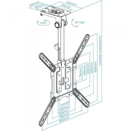 Soporte de Techo Giratorio/ Inclinable TooQ LPCE1123TSLI-B para TV de 23-55'/ hasta 20kg