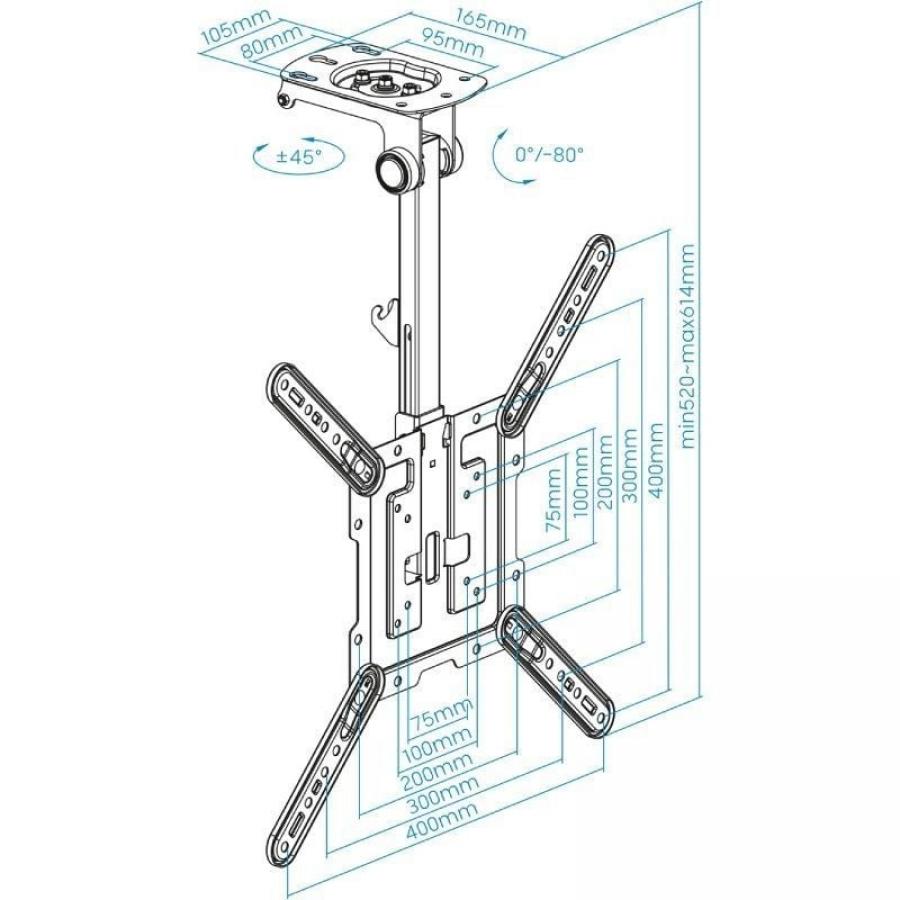 Soporte de Techo Giratorio/ Inclinable TooQ LPCE1123TSLI-B para TV de 23-55'/ hasta 20kg
