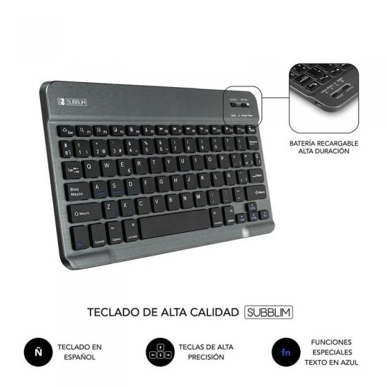 Funda con Teclado Subblim Keytab Pro Bluetooth para Tablets de 10.1'-10.8'/ Gris