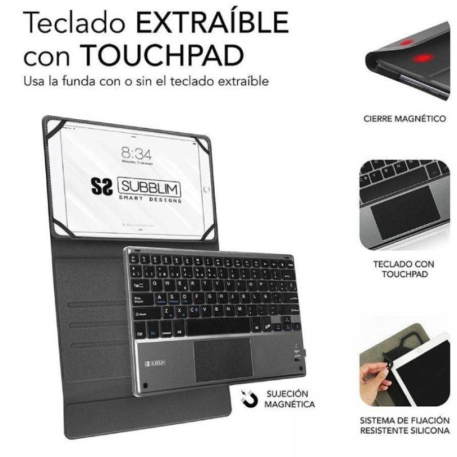 Funda con Teclado Subblim Keytab Pro Bluetooth Touchpad para Tablets de 10.1'-10.8'/ Negra