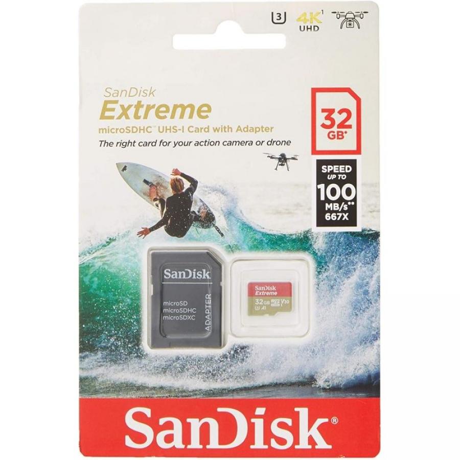 Tarjeta de Memoria SanDisk Extreme 32GB microSD HC UHS-I con Adaptador/ Clase 10/ 100MBs