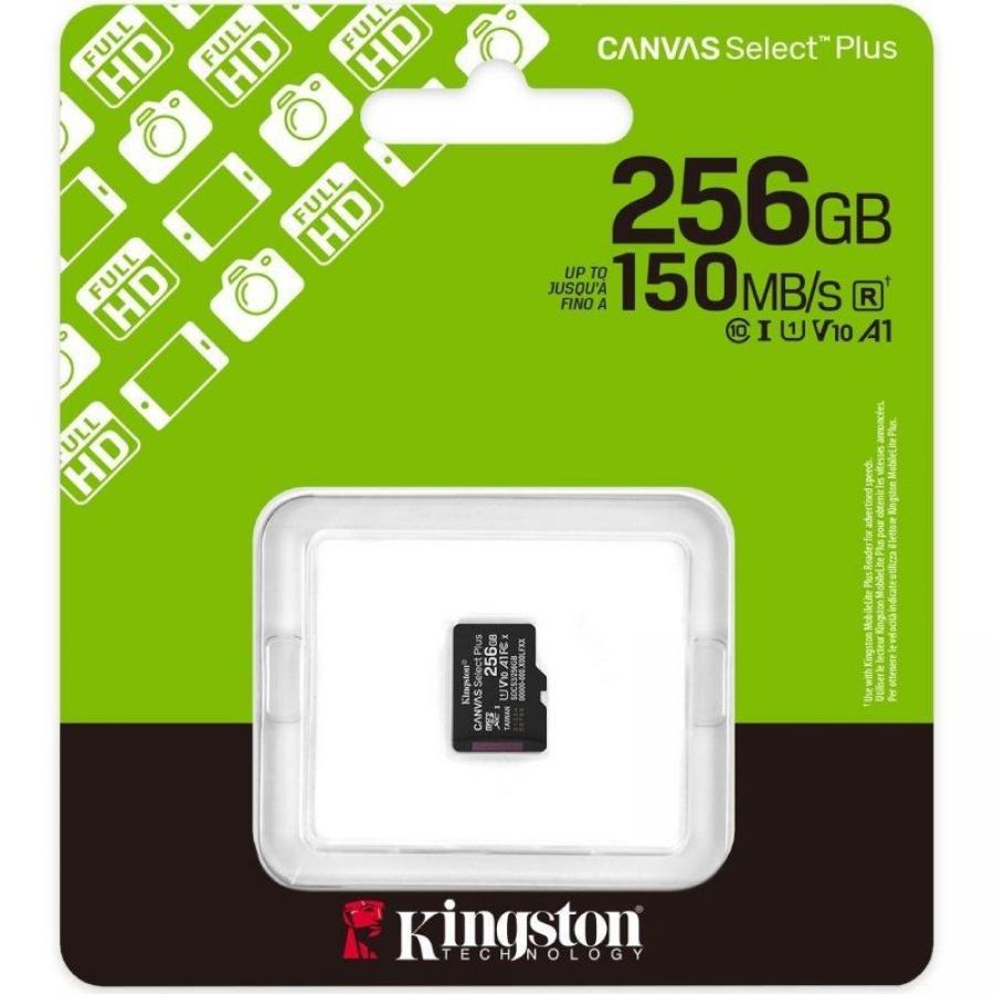 Tarjeta de Memoria Kingston CANVAS Select Plus 256GB microSD XC/ Clase 10/ 150MBs