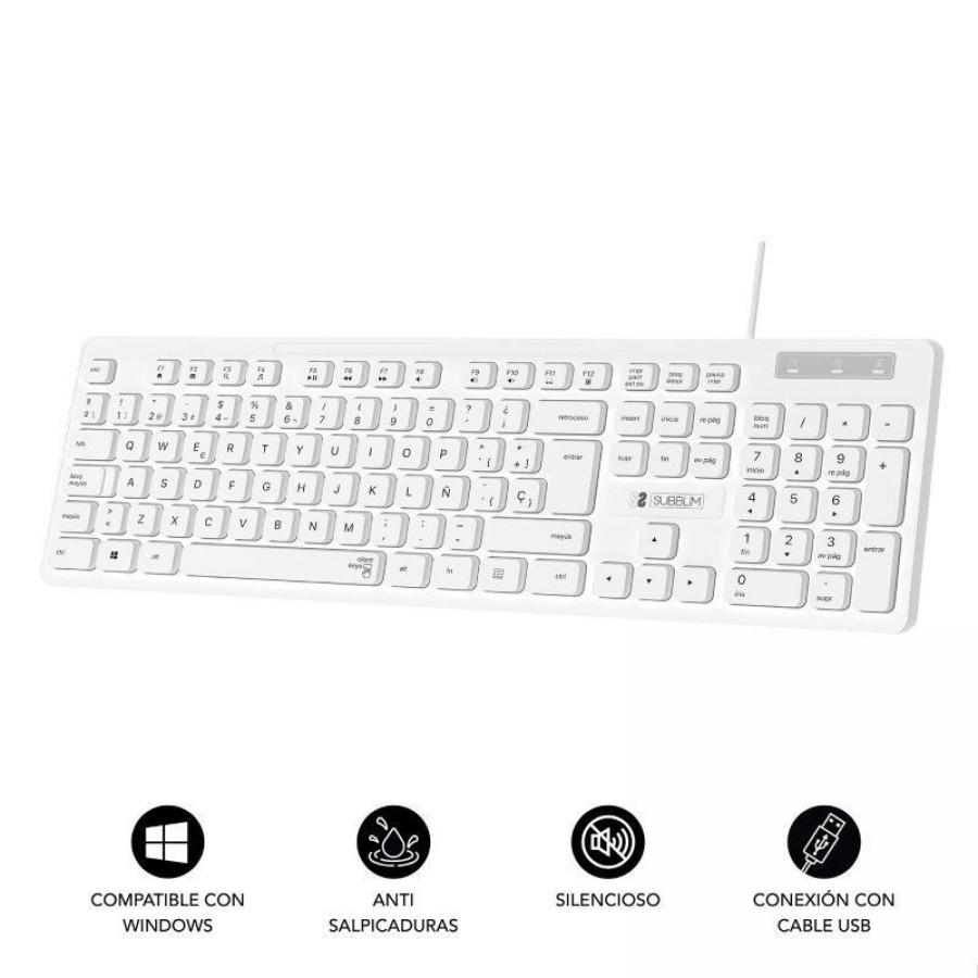 Teclado Subblim Business Slim Silencioso/ Blanco