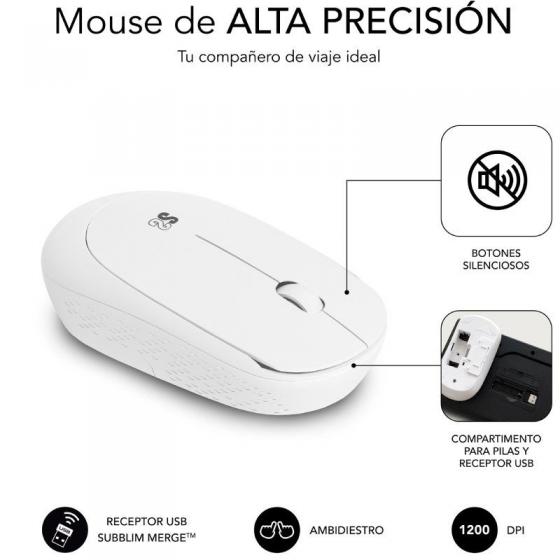 Teclado y Ratón Subblim Combo Business Slim Silencioso Inalámbrico/ Blanco