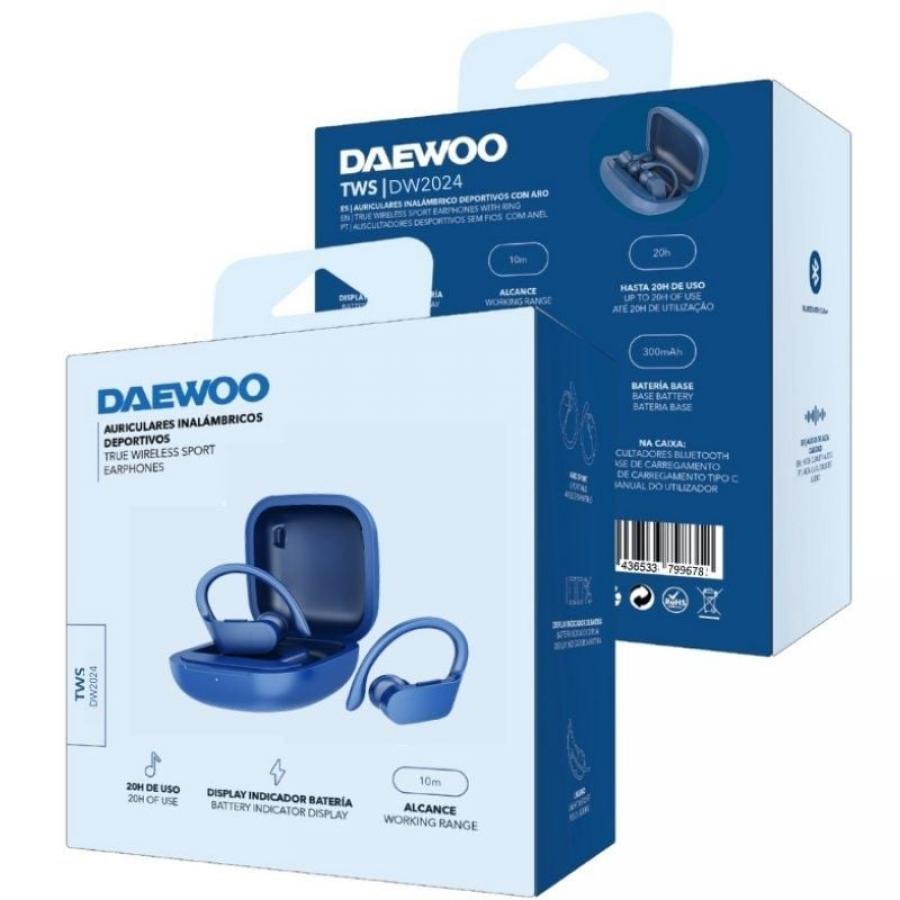 Auriculares Deportivos Bluetooth Daewoo DW2024 con estuche de carga/ Autonomía 5h/ Azules