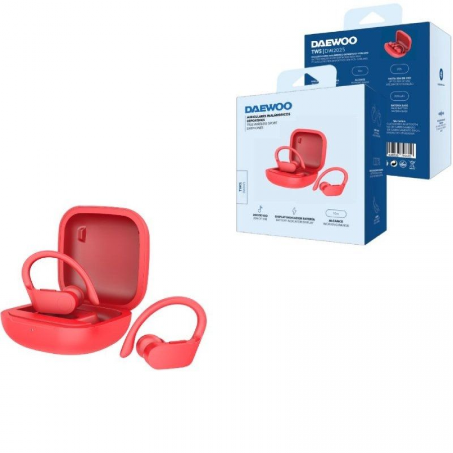Auriculares Deportivos Bluetooth Daewoo DW2025 con estuche de carga/ Autonomía 5h/ Rojos