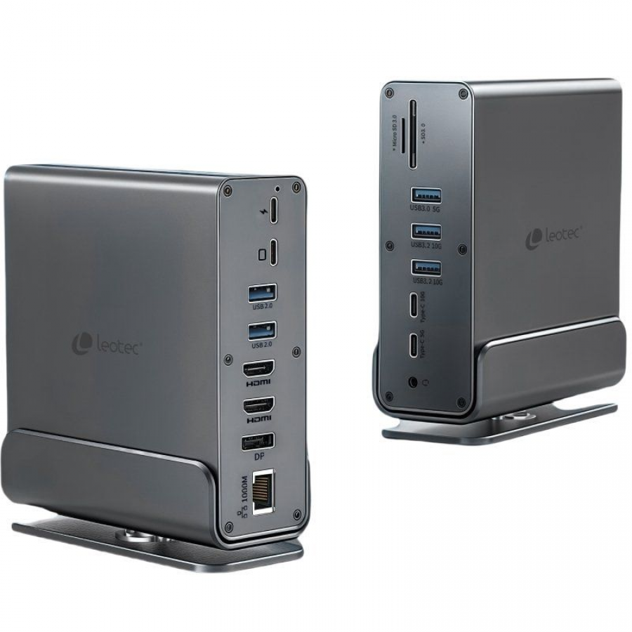 Docking USB Tipo-C Leotec LEDS06/ 5xUSB/ 2xUSB Tipo-C/ 1xUSB Tipo-C PD/ 1xDisplayPort/ 2xHDMI 4K/ 1xRJ45/ 1xJack 3.5/ 1xLector d