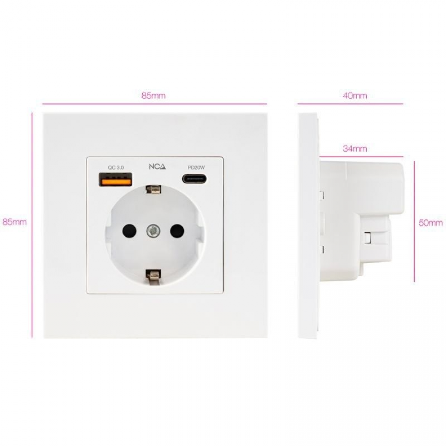 Roseta de Pared Nanocable 10 35 0011/ 1 Schuko/ 1 USB Tipo-C/ 1 USB