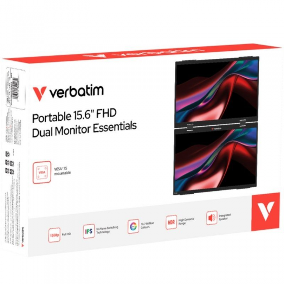 Monitor Portátil Táctil Verbatim Duo Essentials 15.6' + 15.6'/ Full HD/ Multimedia/ Negro