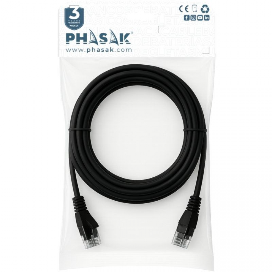 Cable de Red RJ45 UTP Phasak PHK 1725 Cat.6/ 25m/ Negro