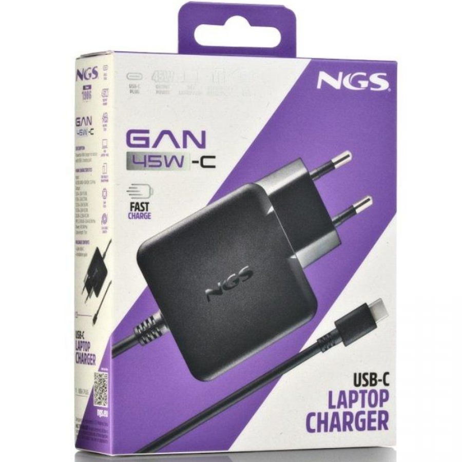 Cargador de Portátil NGS GAN 45W-C USB Tipo-C/ 45W/ Automático/ Voltaje 5-20V