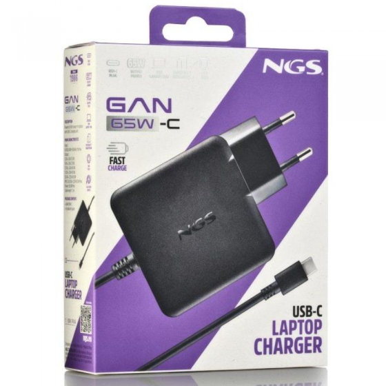 Cargador de Portátil NGS GAN 65W-C USB Tipo-C/ 65W/ Automático/ Voltaje 5-20V