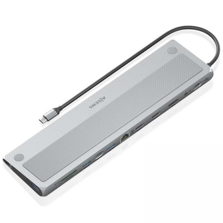 Docking USB Tipo-C Aisens ASUC-12P020-GR/ 2xHDMI 4K/ 3xUSB/ 1xUSB Tipo-C/ 1xRJ45/ 1xDisplayPort/ 1xLector Tarjetas/ 1xUSB Tipo-C