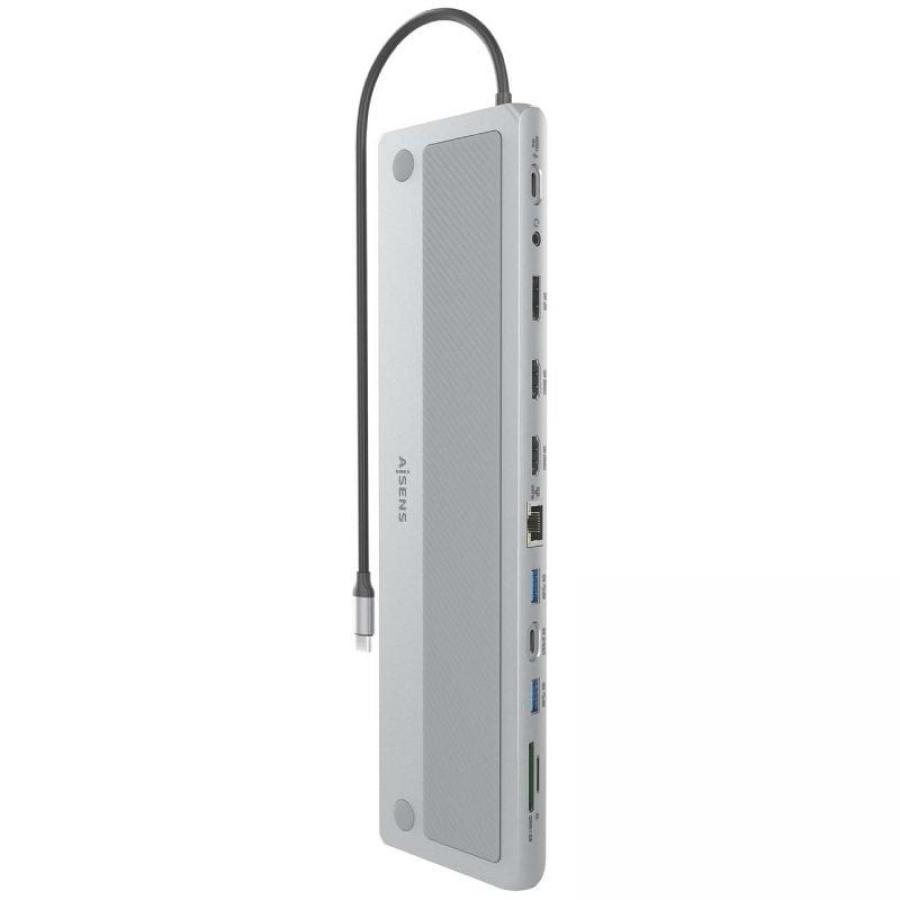 Docking USB Tipo-C Aisens ASUC-12P020-GR/ 2xHDMI 4K/ 3xUSB/ 1xUSB Tipo-C/ 1xRJ45/ 1xDisplayPort/ 1xLector Tarjetas/ 1xUSB Tipo-C
