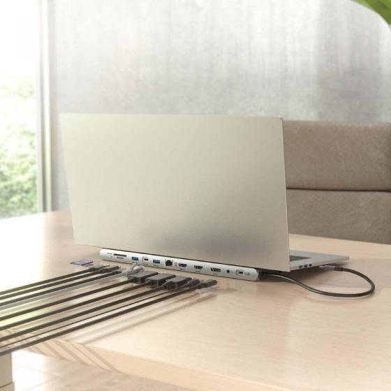 Docking USB Tipo-C Aisens ASUC-12P020-GR/ 2xHDMI 4K/ 3xUSB/ 1xUSB Tipo-C/ 1xRJ45/ 1xDisplayPort/ 1xLector Tarjetas/ 1xUSB Tipo-C