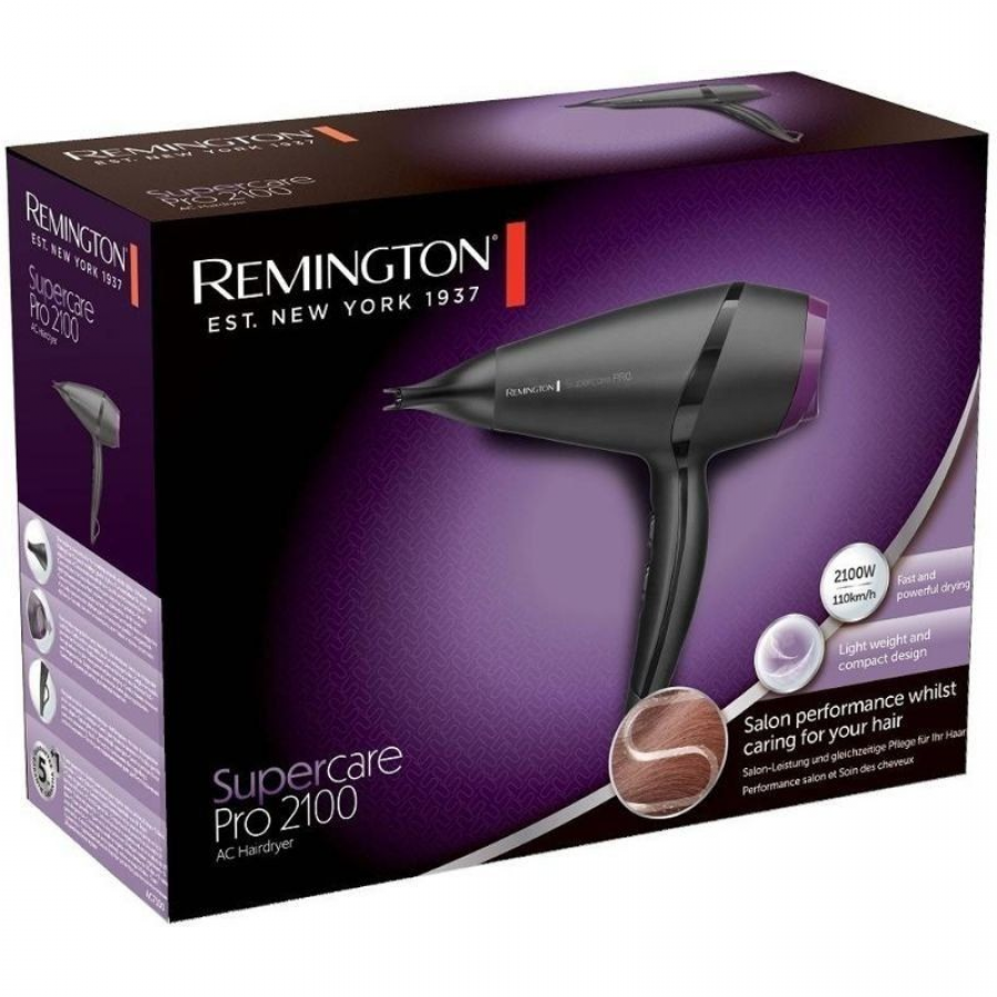 Secador Remington SuperCare Pro 2100 AC7100/ 2100W/ Iónico/ Negro y Lila
