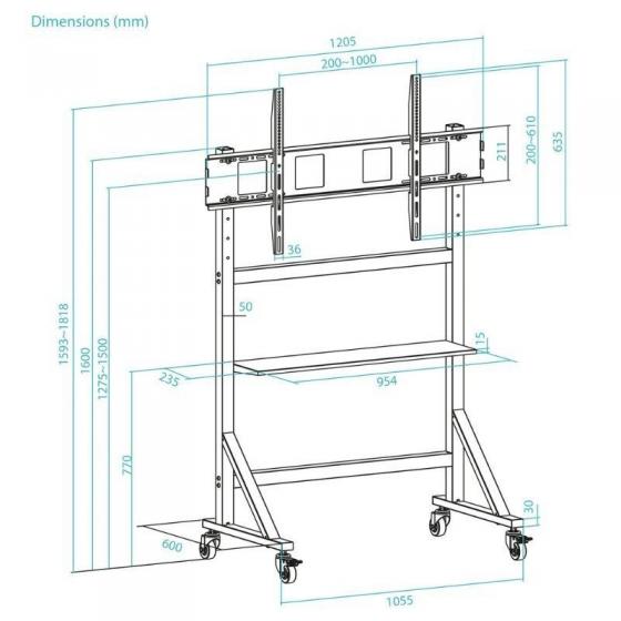 Soporte de Suelo Ajustable con Ruedas TooQ FS20105M-B para TV de 60-105'/ hasta 120kg