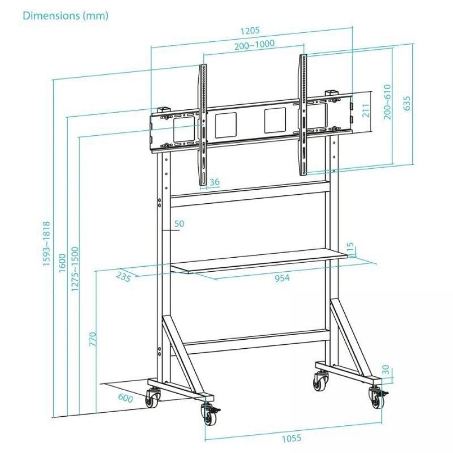 Soporte de Suelo Ajustable con Ruedas TooQ FS20105M-B para TV de 60-105'/ hasta 120kg