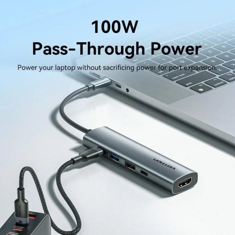 Docking USB Tipo-C Vention TGLHB/ 1xUSB Tipo-C/ 2xUSB/ 1xHDMI 4K/ 1xUSB Tipo-C PD/ Gris