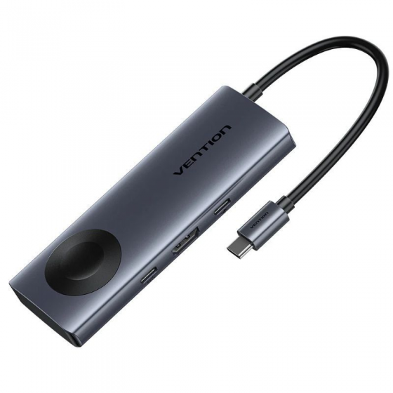 Docking USB Tipo-C con Carga Inalámbrica Vention TPMHB/ 1xHDMI 4K/ 2xUSB/ 1xUSB Tipo-C/ 1xUSB Tipo-C PD/ Gris