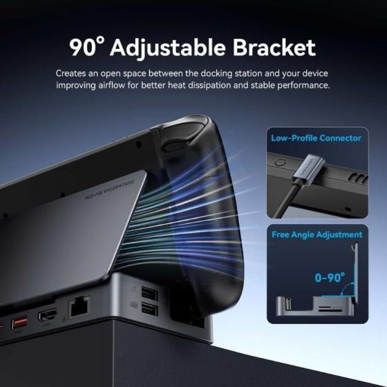 Docking USB Tipo-C para Steam Deck / Switch Vention TPZH0/ 2xHDMI 4K/ 3xUSB/ 1xUSB Tipo-C/ 1xUSB Tipo-C PD/ 1xRJ45/ 1xLector Tar