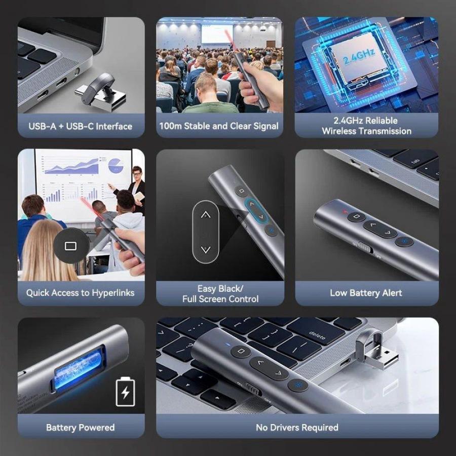 Presentador Inalámbrico Vention KQIH0/ 2.4GHz/ Gris
