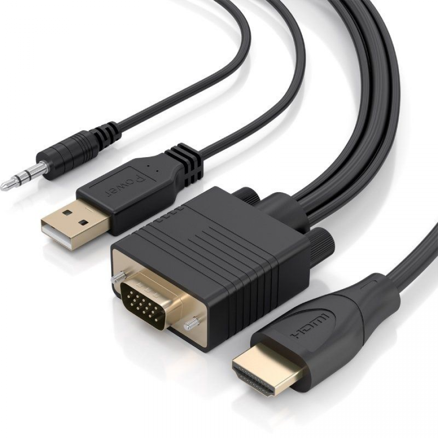 Cable Conversor Aisens A115-1008 SVGA Macho - USB Macho - Jack Macho/ HDMI Macho/ 1.5m/ Negro