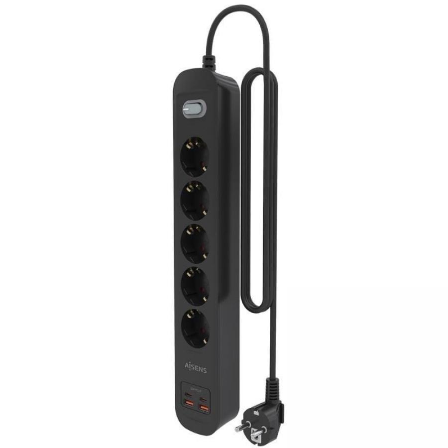 Regleta con Interruptor Aisens A154-0536/ 5 Tomas de Corriente/ 2 USB - 2 USB Tipo-C/ Cable 1.4m/ Negro