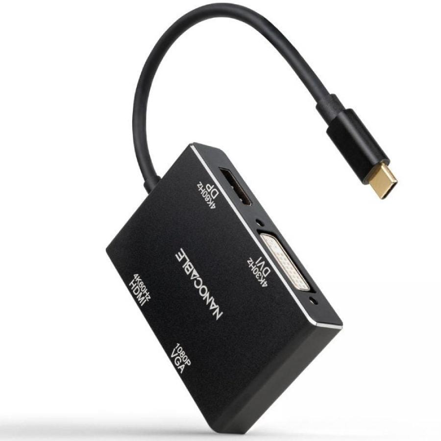 Conversor Nanocable 10.16.4307/ USB Tipo-C Macho - VGA Hembra/ DVI Hembra/ HDMI Hembra/ DisplayPort Hembra/ 10cm/ Negro