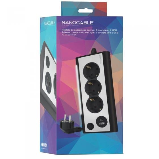 Regleta con Interruptor Nanocable 10.37.0013-BK/ 3 Tomas de Corriente/ 1 USB/ 1 USB Tipo C/ Cable 1.5m/ Negro