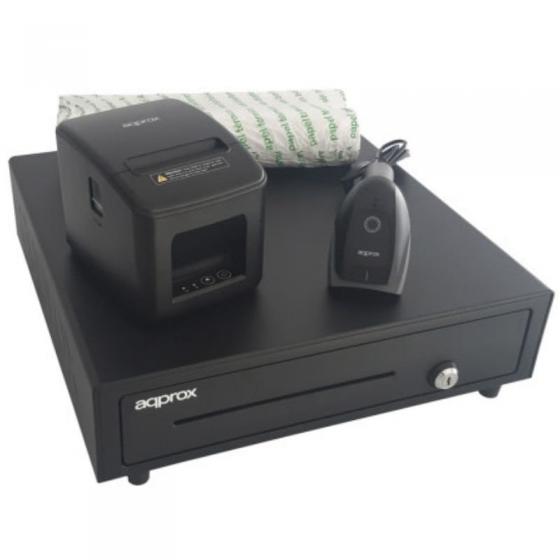 Pack Approx appPOSPACK4180LAN-2D Cajón Portamonedas/ Impresora Térmica/ Lector de Códigos y Rollos Térmicos