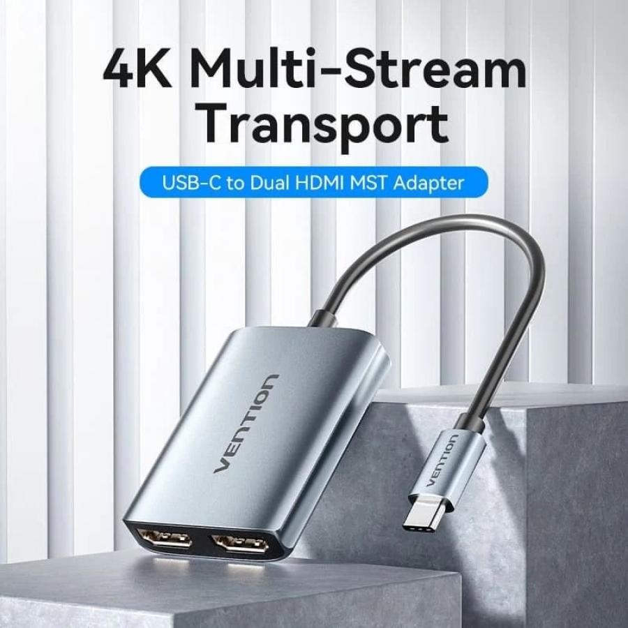 Cable Conversor Vention ACZHB/ USB Tipo-C Macho - 2x HDMI Macho/ Gris