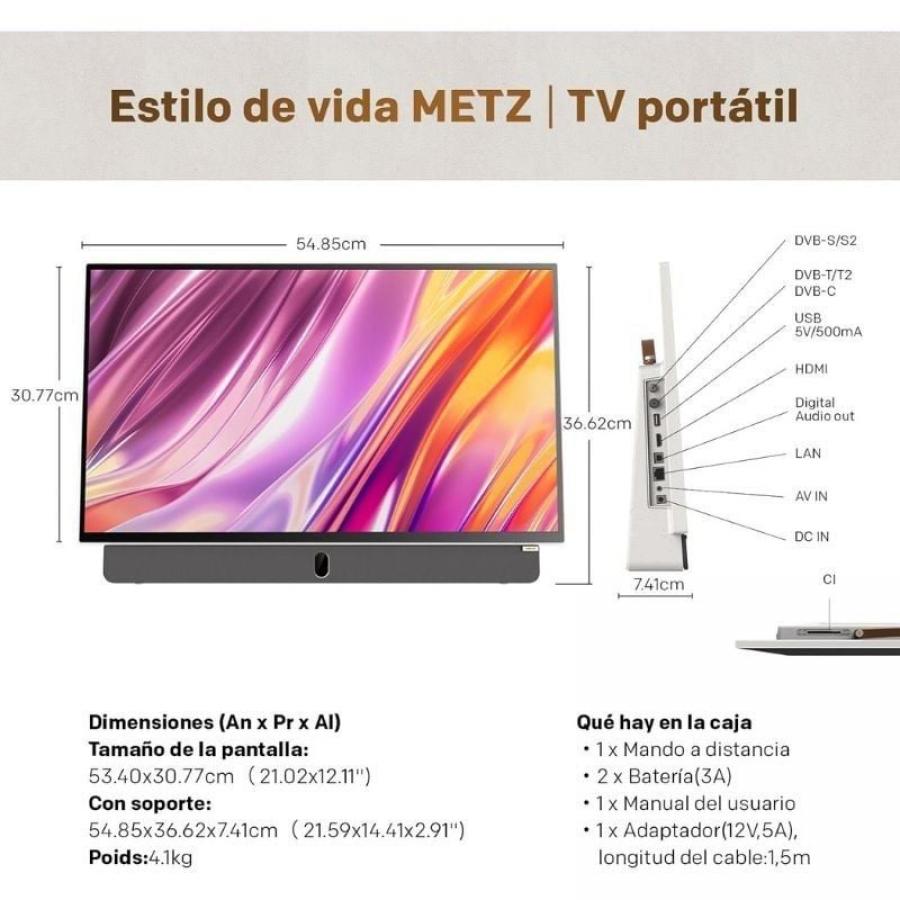 Televisor Portable Metz 24MPE7000Z 24'/ Full HD/ Smart TV/ WiFi