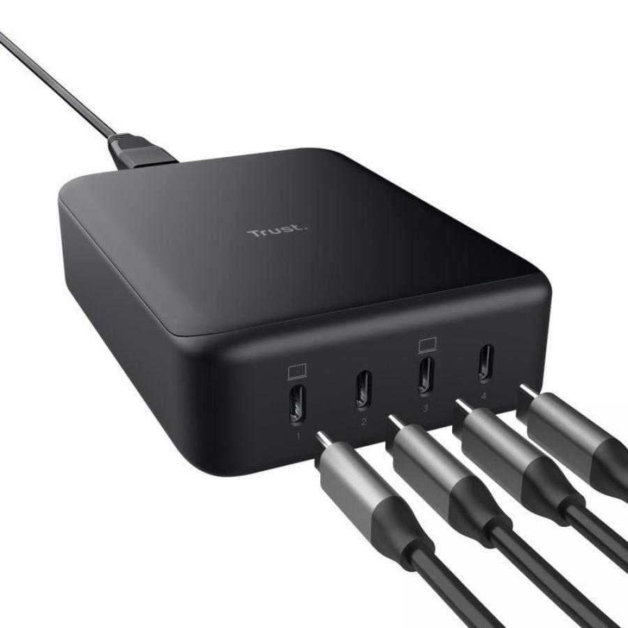 Cargador de Pared GaN Trust Maxo/ 4xUSB Tipo-C/ 240W/ Automático/ Voltaje 5-20V