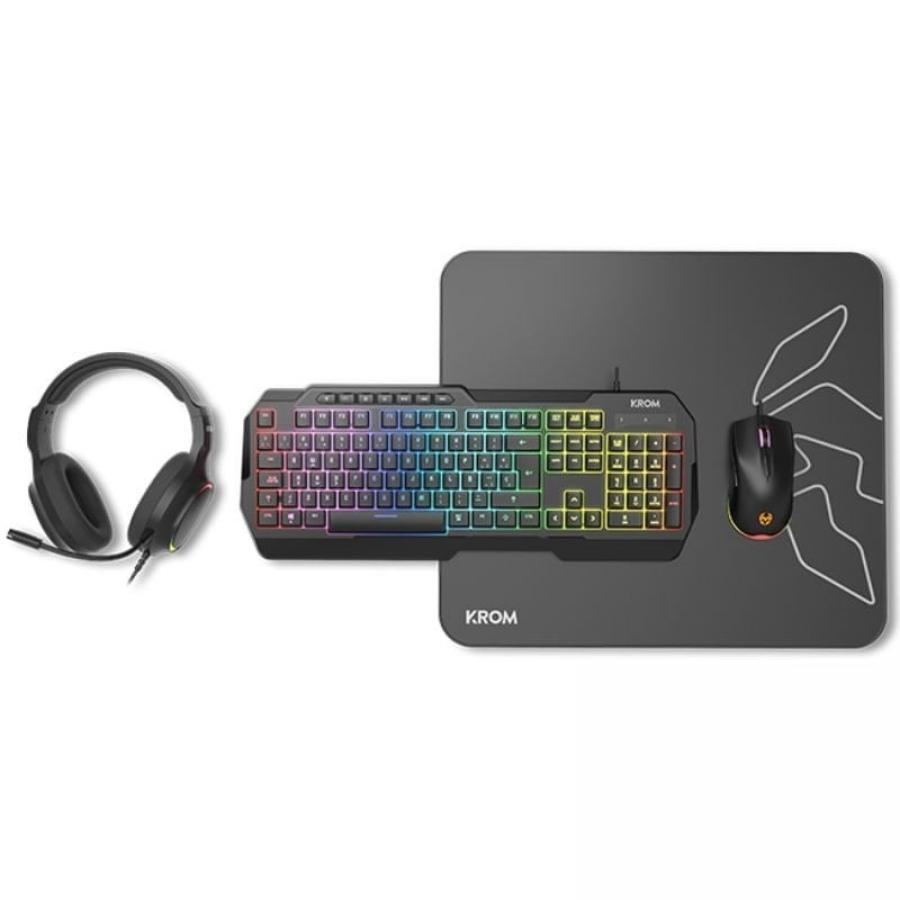 Pack Gaming Krom Kenta/ Teclado RGB + Ratón + Alfombrilla + Auriculares