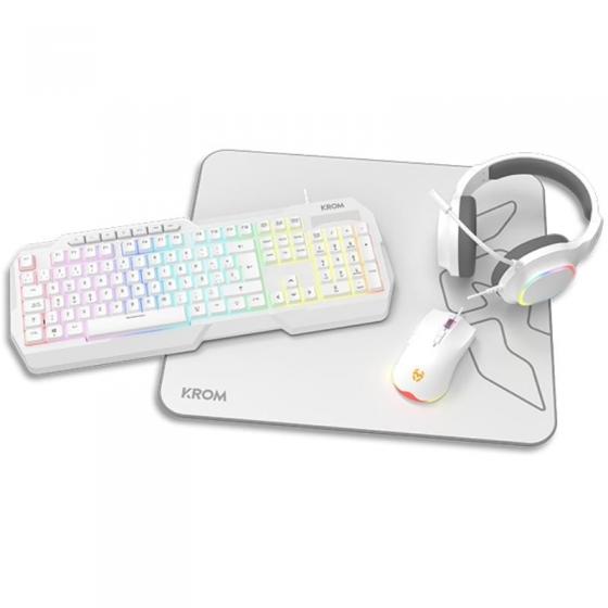 Pack Gaming Krom Kenta/ Teclado RGB + Ratón + Alfombrilla + Auriculares/ Blanco