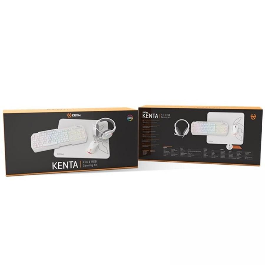 Pack Gaming Krom Kenta/ Teclado RGB + Ratón + Alfombrilla + Auriculares/ Blanco