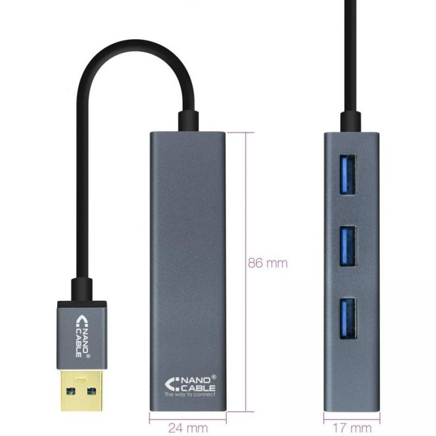 Hub USB 3.0 Nanocable 10.16.4402/ 4 Puertos USB/ Gris - Imagen 2