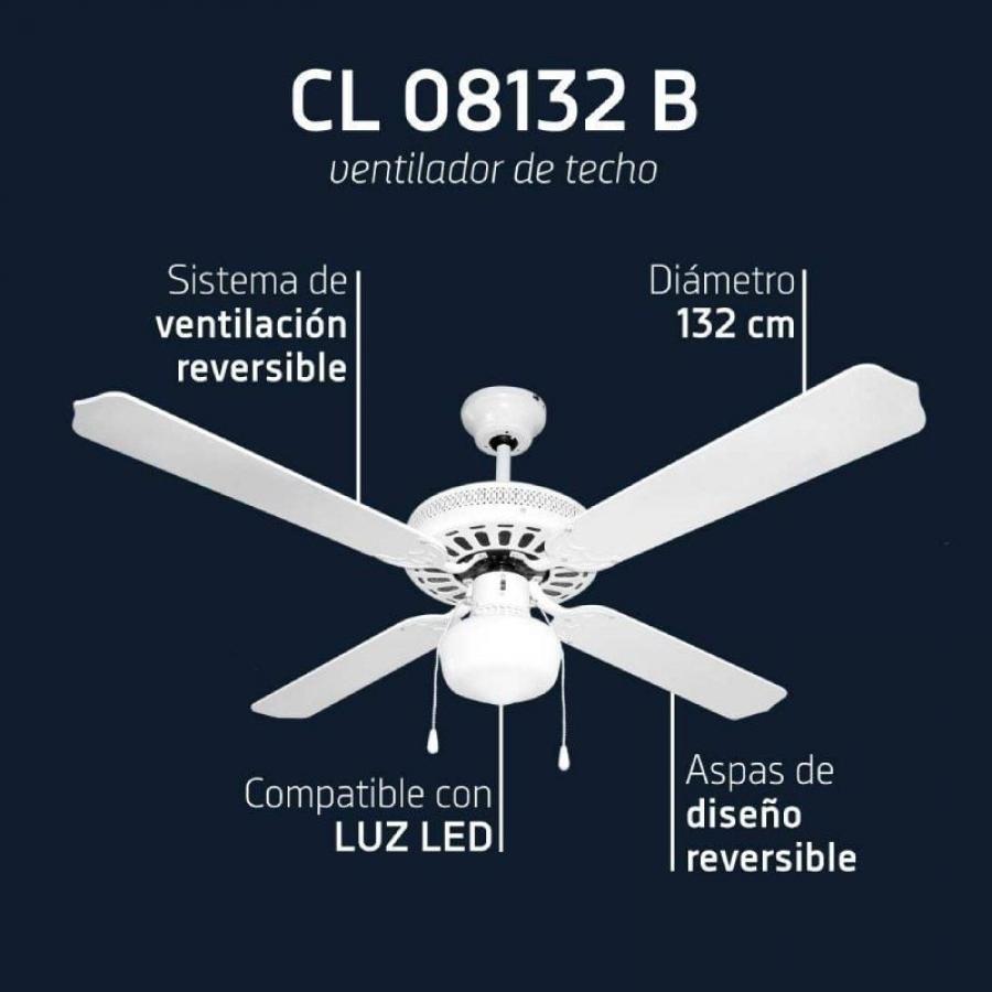 Ventilador de Techo Orbegozo CL 08132 B/ 60W/ 4 Aspas 132cm/ 3 velocidades