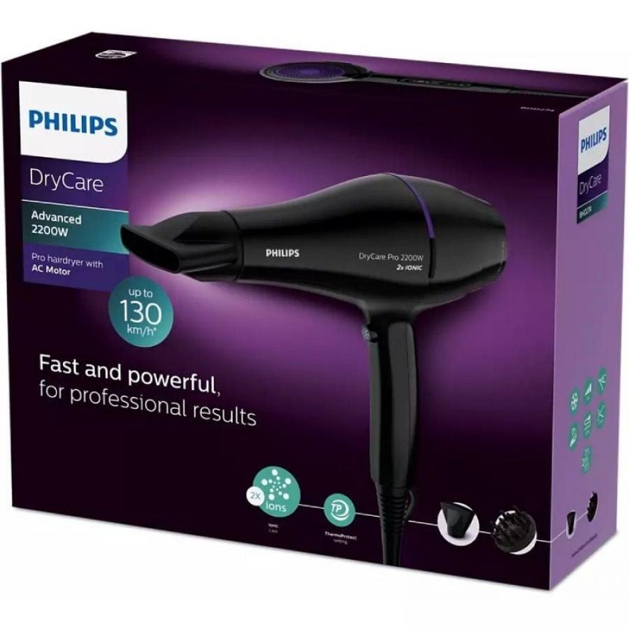 Secador Philips Drycare Pro BHD274/ 2200W/ Negro y Violeta