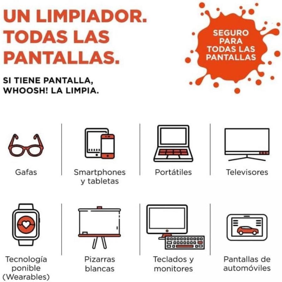 Kit Limpiador de Pantallas Whoosh Kit GO XL WSH003/ Spray 100ml + Paño Microfibra
