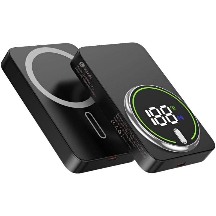 Powerbank 10000mAh Leotec LEPOWW20W10K/ 20W/ Wireless/ Negra/ Incluye Cable USB Tipo-C