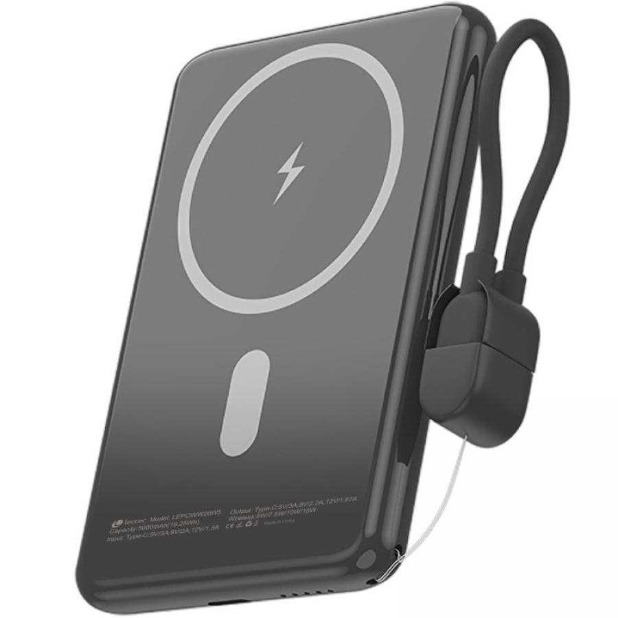 Powerbank 5000mAh Leotec LEPOWW20W5K/ 20W/ Wireless/ Negra/ Incluye Cable USB Tipo-C