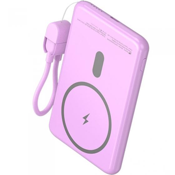 Powerbank 5000mAh Leotec LEPOWW20W5P/ 20W/ Wireless/ Púrpura/ Incluye Cable USB Tipo-C