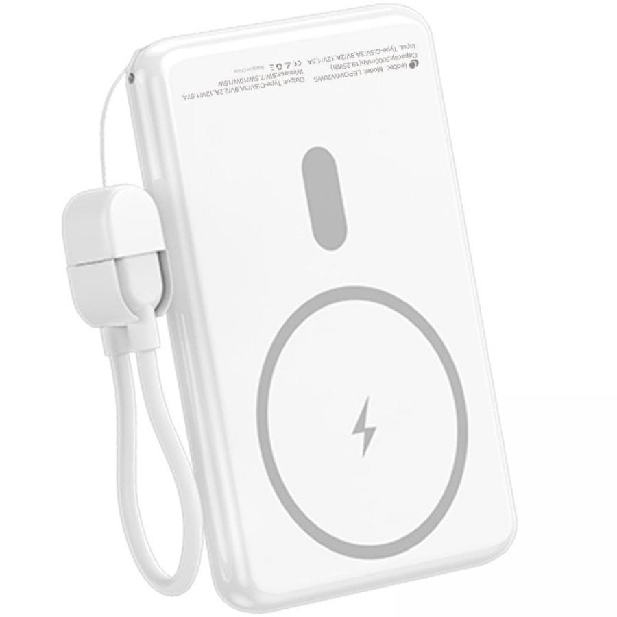 Powerbank 5000mAh Leotec LEPOWW20W5W/ 20W/ Wireless/ Blanca/ Incluye Cable USB Tipo-C